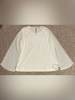 Dana Buchman Ivory Lace Yoke Bell Sleeve Blouse
